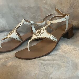 Jack Rogers White and Brown T-Strap Sandals